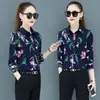 Primavera nova chegada camisa estampada mulheres de manga comprida estilo coreano slim-fit moda chiffon camisa camisa base feminina