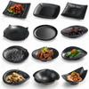 Plato de aperitivos de melamina negra, vajilla creativa japonesa para barbacoa, olla caliente comercial, plato frío para restaurante, plato de acompañamiento de plástico