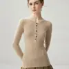 Suéter Sencillo de Cachemir con Cuello Henley para Mujer, Media Tapeta Francesa, Adelgazante, Capa Base de Cachemir, Otoño Invierno, Elegante