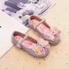 Sapatos de Princesa Desenho Animado Novo Estilo Verão 2025 para Meninas, Sapatos de Couro com Solado Macio, Sapatos de Lantejoula e Cristal para Apresentações de Menininhas