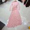 Nanyou Diseño de Nicho Europeo y Americano Tejido Elástico Manga Larga Delgado Plisado Ligero Vestido Vestido Falda Larga