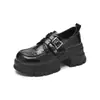 Mocasines Augu Shiden de Suela Gruesa para Mujer 2026 Otoño Nuevo Estilo Zapatos Casuales Cómodos Zapatos de Cuero Estilo Británico Negros