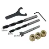 Localizador de Taladro Tres en Uno Abridor de Agujeros para Conector de Tarugo de Mueble Herramienta de Taladrado para Carpintería para Unir Tableros