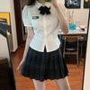 Estilo preppy uniforme JK estilo japonés camisa blanca de manga corta camisa dulce de nicho ajustada a la cintura top francés de manga abullonada