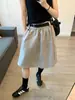 Cinturón Gratis Incluido, Falda de Corte A de Tencel para Mujer, Nuevo Estilo de Verano, Longitud Media, Cubre Cadera, Falda Adelgazante