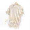 Verano Simple para Mujer Cuello Redondo Holgada Adelgazante Color Sólido Suave Ceroso Ligera Tejida Lyocell Lino Camiseta de Manga Corta
