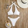 Nuevo Traje de Baño Sexy con Abertura de Color Sólido Estilo Europeo y Americano Bikini Escote Profundo en V Push-up de Alta Gama Estilo Deseo Puro Cintura Alta para Mujer
