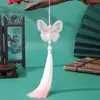Pingente de Borboleta Bordado Frente e Verso com Franja Degradê, Estilo Artístico Vintage para DIY, Ornamento de Saia Antiga com Rosto de Cavalo, Decoração para Pendurar no Carro