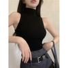 Estilo Chica Caliente Camisola de Lana Tejida de Cuello Alto para Mujer Púrpura sin Mangas en Forma de I Elástica Ajustada para Fondo Top Interior