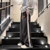 Pantalones casuales de pana de color contrastante con rayas laterales para hombre, versátiles, holgados, rectos, cropped, deportivos, de pierna ancha para primavera y otoño