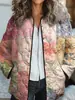 2025 Estación Independiente Temu Nueva Moda para Mujer Chaqueta de Algodón Plisada Estampado Digital Floral Chaqueta de Algodón para Mujer