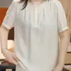 Camisa de Manga Corta con Cuello Redondo para Mujer, Ropa de Verano para Madres, Gama Alta, Camisa que Reduce la Edad, Top Casual Holgado Adelgazante