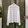 Suéter de encaje con cuello semi-alto Ning Xinyi en tono piel, ajuste ceñido, estilo coreano de malla, blusa de encaje para verano, transfronterizo