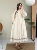 20206 Ropa de Primavera, Vestido Largo Bordado de Estilo Artístico con Mangas Largas, Cuello Peter Pan Cintura con Cordón Vestido Largo Adelgazante para Mujer