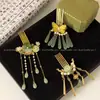 Grampo de cabelo super fada com franjas e lótus para primavera e verão, palito de cabelo estilo antigo para coque, novo pente de cabelo de folha de lótus verde estilo chinês para mulheres, acessório de cabelo Hanfu
