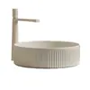 Lavabo Redondo de Encimera con Rayas Estilo Crema de Venta Caliente Europea Cerámica Apartamento B&B Lavabo Artístico Inodoro Lavabo de Baño Lavamanos