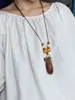Colar de Corda Trançada com Pérolas de Pedra Natural para Mulheres, Corrente de Clavícula de Pedra Olho de Tigre Estilo Chinês Novo Vintage, Acessório Longo para Pendurar no Pescoço com Manchas