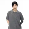 Camisa Polo Lisa Estilo Americano Manga Curta Feminina Verão Tendência Marca Solta Versátil Camiseta Retro Meia-Manga Cinza