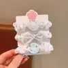 Goma para el pelo con estampado floral de dibujos animados para niños, Cuerda para el pelo bonita de color crema para mujer, Pequeños accesorios para el pelo dulces y frescos