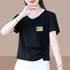 2026 Nova Camiseta Estilo Comércio Exterior com Decote V de Manga Curta para Mulheres, Solta Plus Size, Emagrecedora, Cobertura da Barriga, Top de Meia Manga