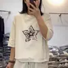 Camiseta de Manga Tres Cuartos para Mujer Estilo Nuevo Verano 2026, Talla Grande Ajuste Holgado, Top de Mujer Estampado con Pentagrama Cuello Redondo