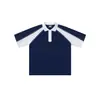 Camisa Polo de Manga Corta con Retazos Blanco y Negro Estilo Deportivo Retro Cinta Raglán Holgada Solapa para Estudiantes Hombres y Mujeres Tops Casuales