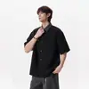 2026 Nuevo Estilo Estilo Old Money Camisa con Cuello Manga Corta Cardigan Unisex Manga en T Chaqueta Holgada Casual Top de Media Manga
