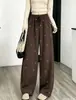 Calça de Strass com Desenho de Floco de Neve e Barra Curva Estilo Outono/Inverno 2026 Cintura Alta Casual Wide Leg com Efeito de Caimento para Mulheres