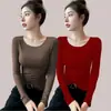 Camiseta base negra cuello redondo fina de modal para mujer nueva llegada Top Ankara rojo otoño manga larga camiseta primavera y otoño