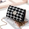 Bolsa de Aba com Fecho em Tweed Estilo Chanel para Mulheres, Bolsa de Corrente de Lã, Bolsa de Ombro Transversal Texturizada, Bolsa Quadrada Pequena, Novo Modelo 2026
