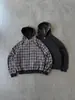 Moderna colección retro otoño/invierno 2026: Sudadera con capucha y cremallera doble a cuadros para hombre, chaqueta transfronteriza europea y americana de Amazon