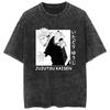 Camiseta retro lavada de hip hop callejero con animación de cinco vías, encantamiento, batalla, gráfico, informal, de algodón, de verano, de manga corta