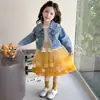 Conjunto de Vestido para Niñas 2026 Primavera y Otoño Nueva Moda Princesa Bebé Ropa Infantil Chaqueta de Mezclilla y Falda de Tul Conjunto de Dos Piezas