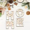 Enfeites Decorativos de Madeira de Natal Transfronteiriços com 26 Letras e Design de Padrão Floral para Artesanato e Decoração Caseira