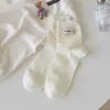 Meias Brancas para Mulheres, Meias Finas de Verão Meia-Panturrilha, Meias de Malha Respiráveis com Ursinho Fofo para Mulheres, Meias de Algodão Sem Costura Estilo Coreano Zhuji