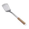Juego de Espátula y Cuchara para Sopa de Acero Inoxidable, Utensilios de Cocina Engrosados Anti-quemaduras, Cucharas al por Mayor con Mango de Madera para Cocina Casera