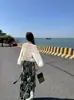 Conjunto Boho de Tres Piezas para Mujer: Top de Bikini sin Tirantes con Borlas Combinado con Pantalones de Pierna Ancha con Abertura para Vacaciones en la Costa