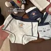 Cueca Boxer Feminina Jacquard Estilo Academia Britânica Cor Pêssego Algodão Puro Estampa de Urso Hipoalergênica Antibacteriana Respirável Cintura Média