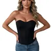 Moda Europeia e Americana Malha Semi-Transparente Respirável Espartilho Preto Sem Alças Modelador de Corpo Cropped Costas Abertas Top Hot Girl