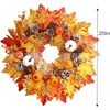 Corona del Festival de la Cosecha, Corona de Halloween de Hoja de Arce y Calabaza, Corona de Bayas para Colgar en la Puerta, Corona de Cosecha de Otoño, Decoraciones de Acción de Gracias