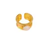 Anillo Abierto de Piedra Ovalada Chapado en Oro Real de 18K, Anillo de Estilo Niche de Gama Alta, Estilo Europeo y Americano, Joyería Única y Exagerada