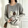 Suéter Redondo Jacquard Oso de Miel para Mujer, Nuevo Otoño/Invierno 2026, Ajuste Holgado Adelgazante Rejuvenecedor, Top de Punto Suave