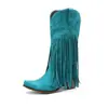 Botas de Mujer para Comercio Exterior Botas Retro Europeas y Americanas de Media Caña Tacón Grueso Tacón Alto Punta Redonda Botas Vaqueras Occidentales Botas de Caballero con Borlas Botas