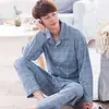 Pijama de Primavera y Otoño para Hombre Cardigan de Solapa Joven y de Mediana Edad 100% Algodón Puro 5XL Mangas Largas Ropa de Casa Traje de Primavera y Verano