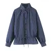 Z Estilo Europeu Transfronteiriço 2026 Nova Moda Temperamento Feminino Atacado Versátil Personalidade Camisa Listrada com Gola Alta 3293158
