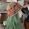 Estilo coreano contraste cor pequena fresco artesanal crocheted malha chapéu pescador primavera e verão meninas doce design chapéu da bacia