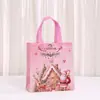 Bolsa de Tote de Dibujos Animados Estampada Navideña Rosa Bolsa de Compras No Tejida Bolsa para Empaquetar Regalos Festivos Bolsa para Dulces de Fiesta