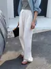 Calça Fácil Auto-Retentora Caseira ~ Calça de Cordão Comprida Calça de Linho Cintura Elástica Branca Calça Casual Calça Longa para Mulheres