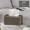Caja de almacenamiento de pañuelos de cuero para habitación de negocios, caja de pañuelos con sello dorado de hotel, caja de almacenamiento de pañuelos de cuero para habitación de negocios