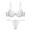 Ropa interior sexy francesa para mujer, ultradelgada, para busto grande, talla pequeña plus, brasier push up anti-flacidez, traje de brasier de encaje de malla